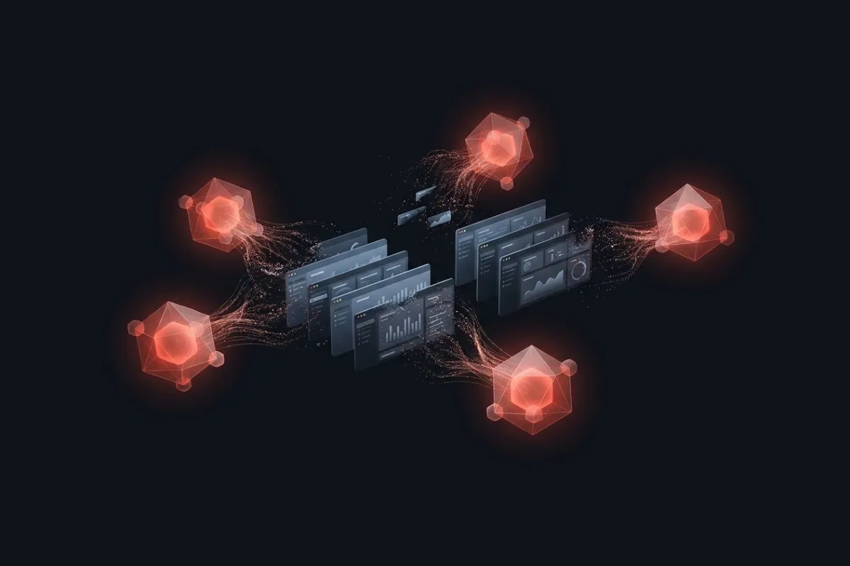 Conceptual illustration of AI agents displacing enterprise software layers.