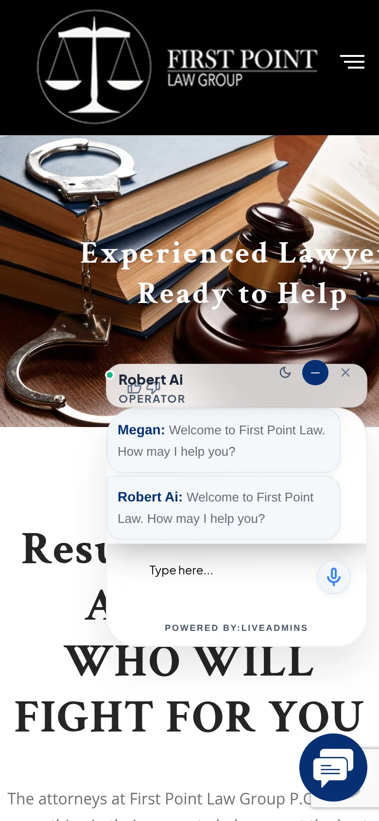 The old home page on a phone: the headline runs off the screen and the chat widget covers half the page